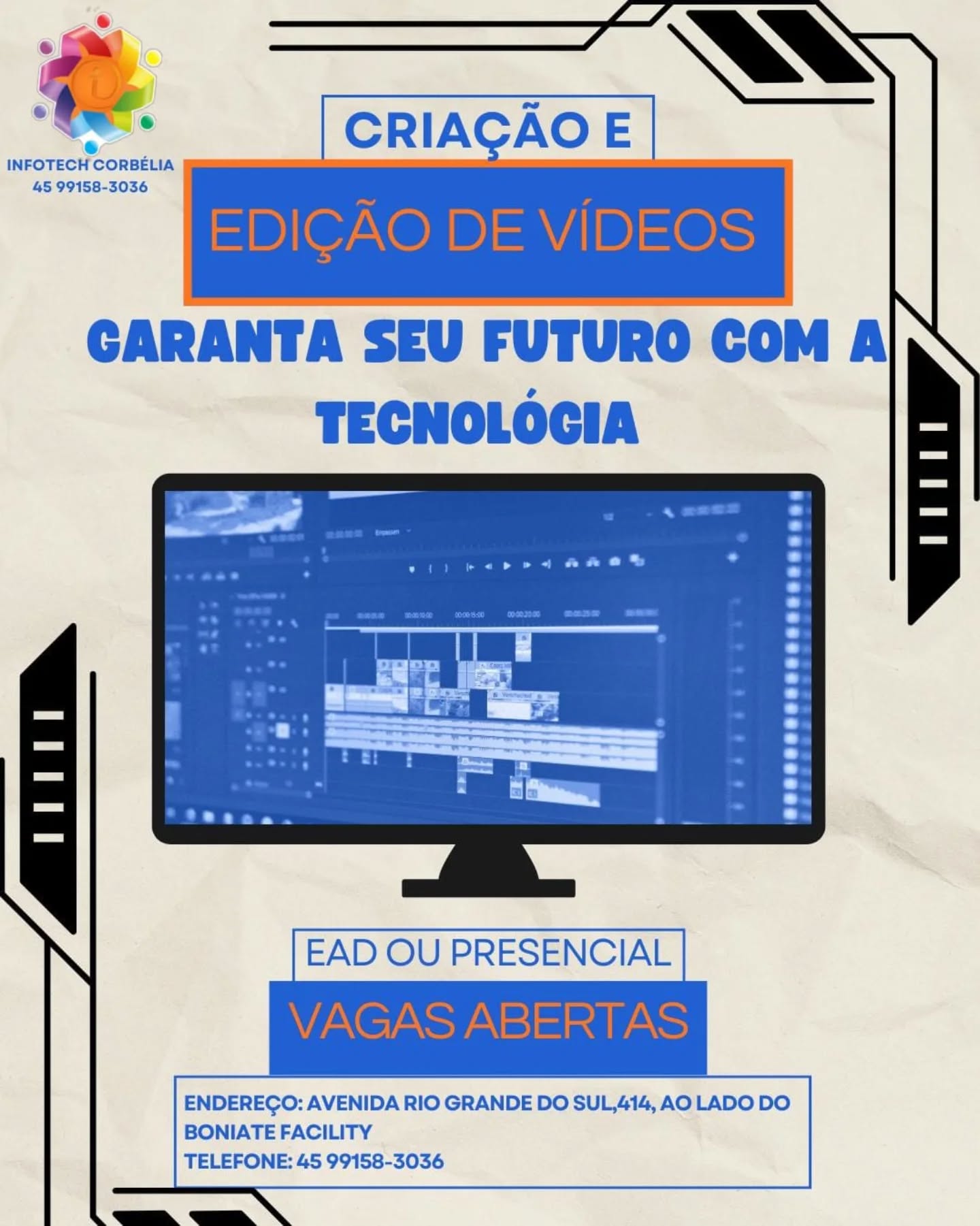 Cartaz do curso Criação e Edição de Vídeos